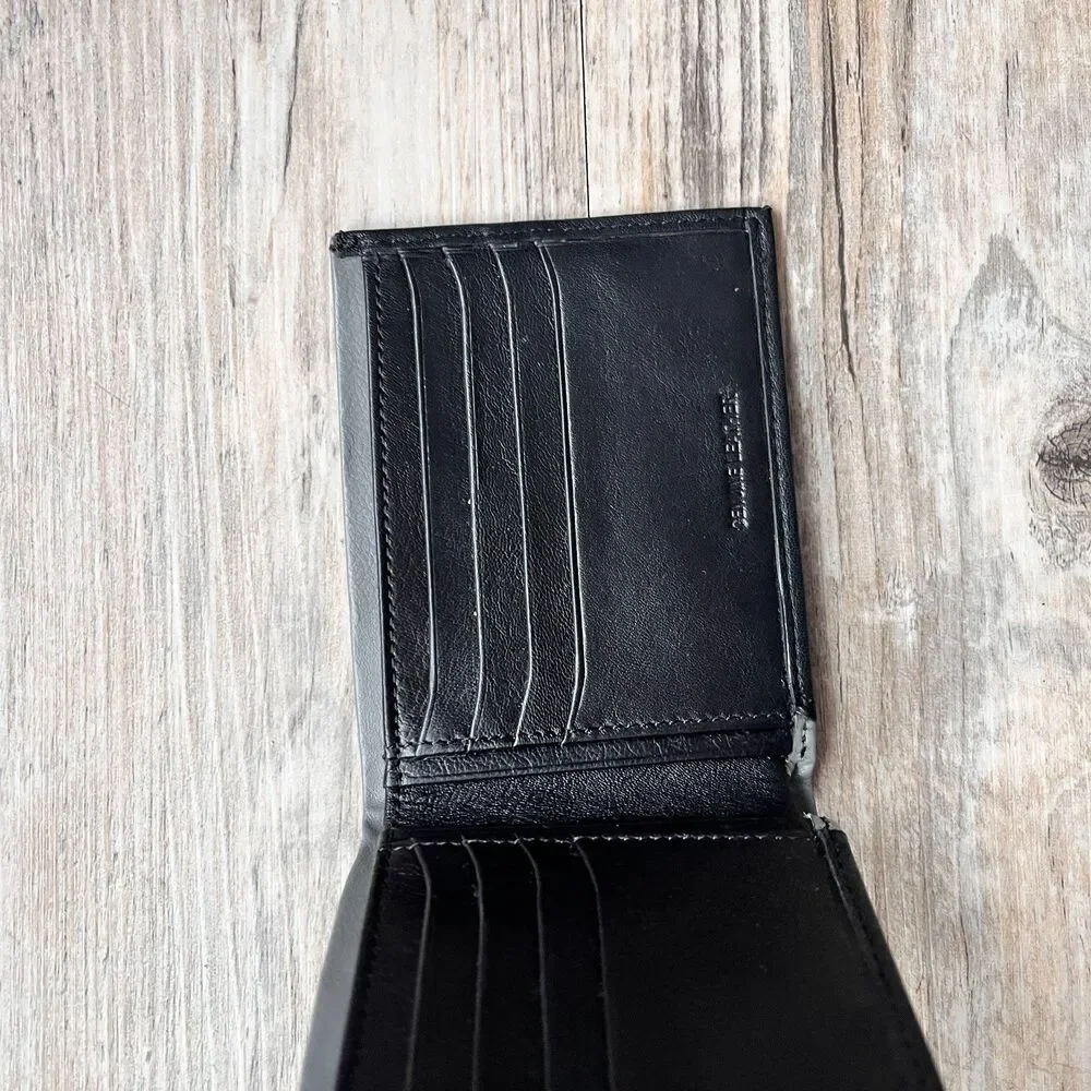 Van Heusen Black Gray Leather Bifold Wallet Classic Slim Minimalist EUC